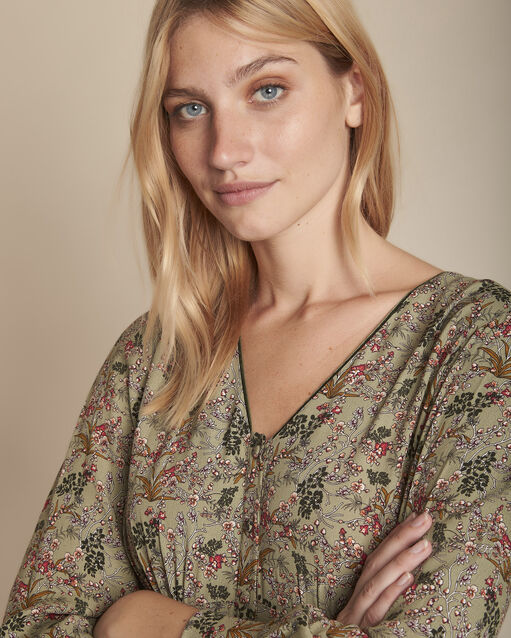 Robe imprimé fleuri inaya olive.