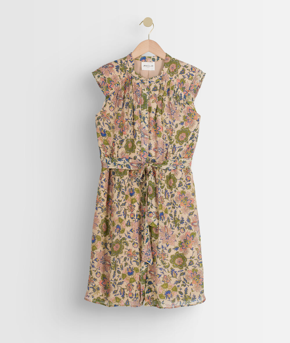 Robe chemise sans manches imprimée kaki sawsen olive.