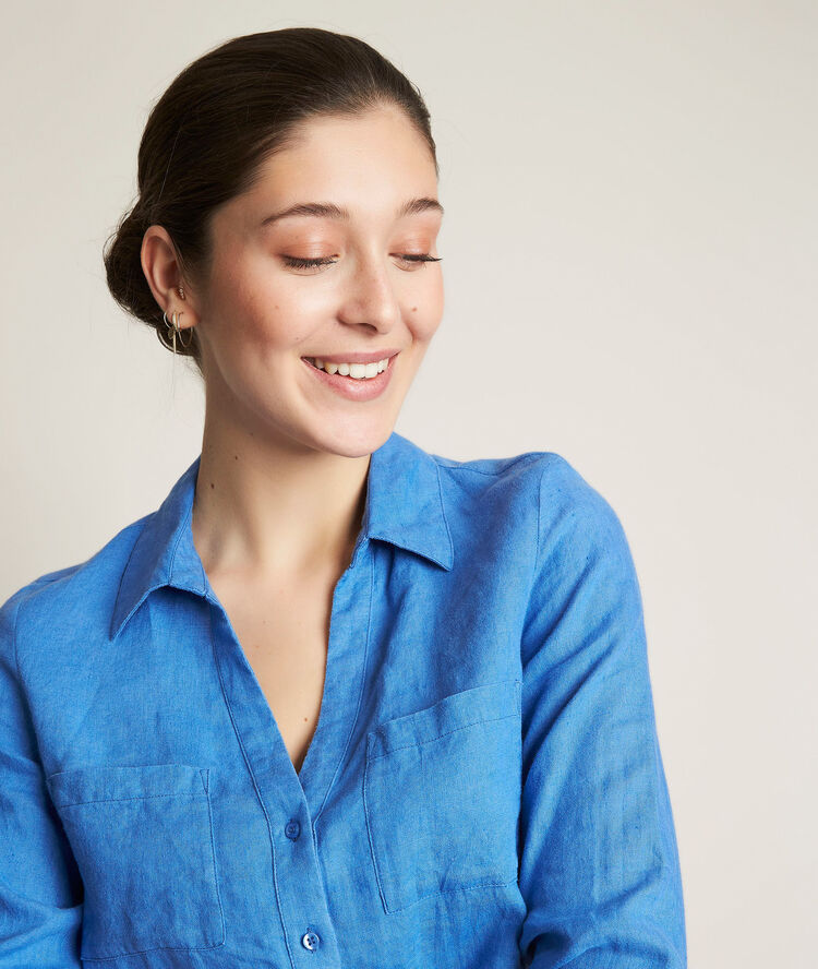 Blauw linnen hemd evolie cassis.