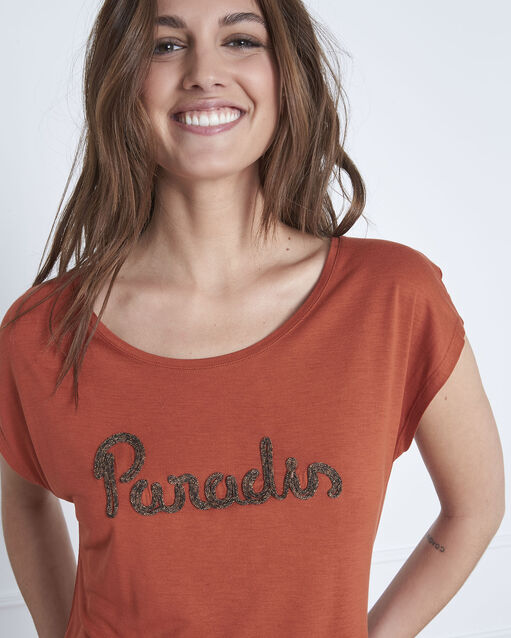 Tee-shirt orange col rond pippa sable.