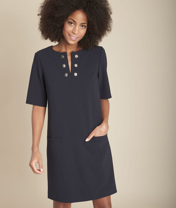 Robe droite marine col V Idalgo | 1-2-3 Robe droite marine col V Idalgo PhotoZ | 1-2-3