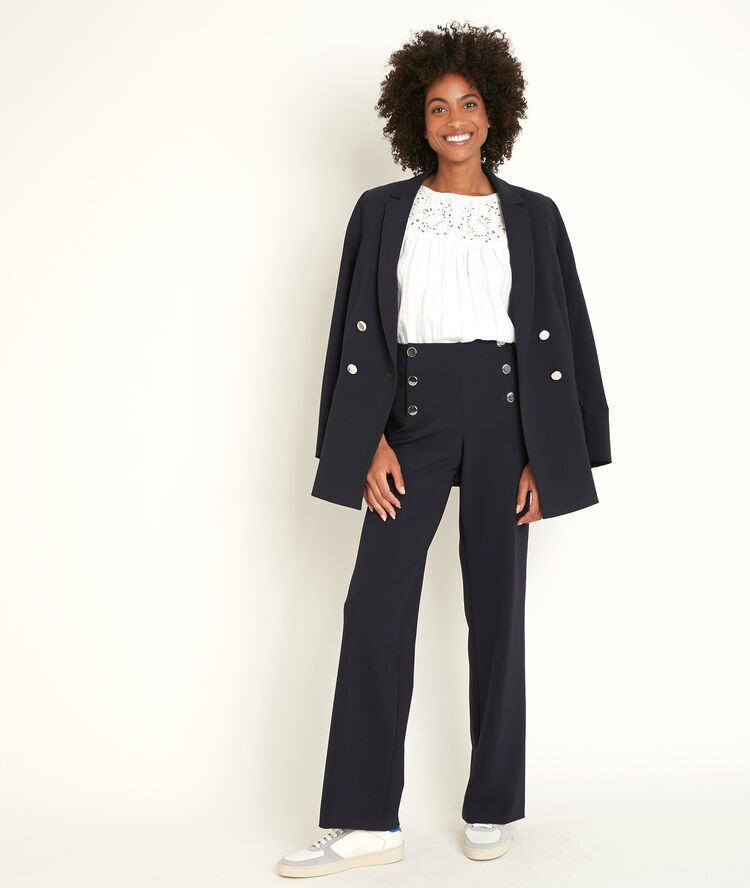 Pantalon &agrave; pont en microfibre hubert marine.