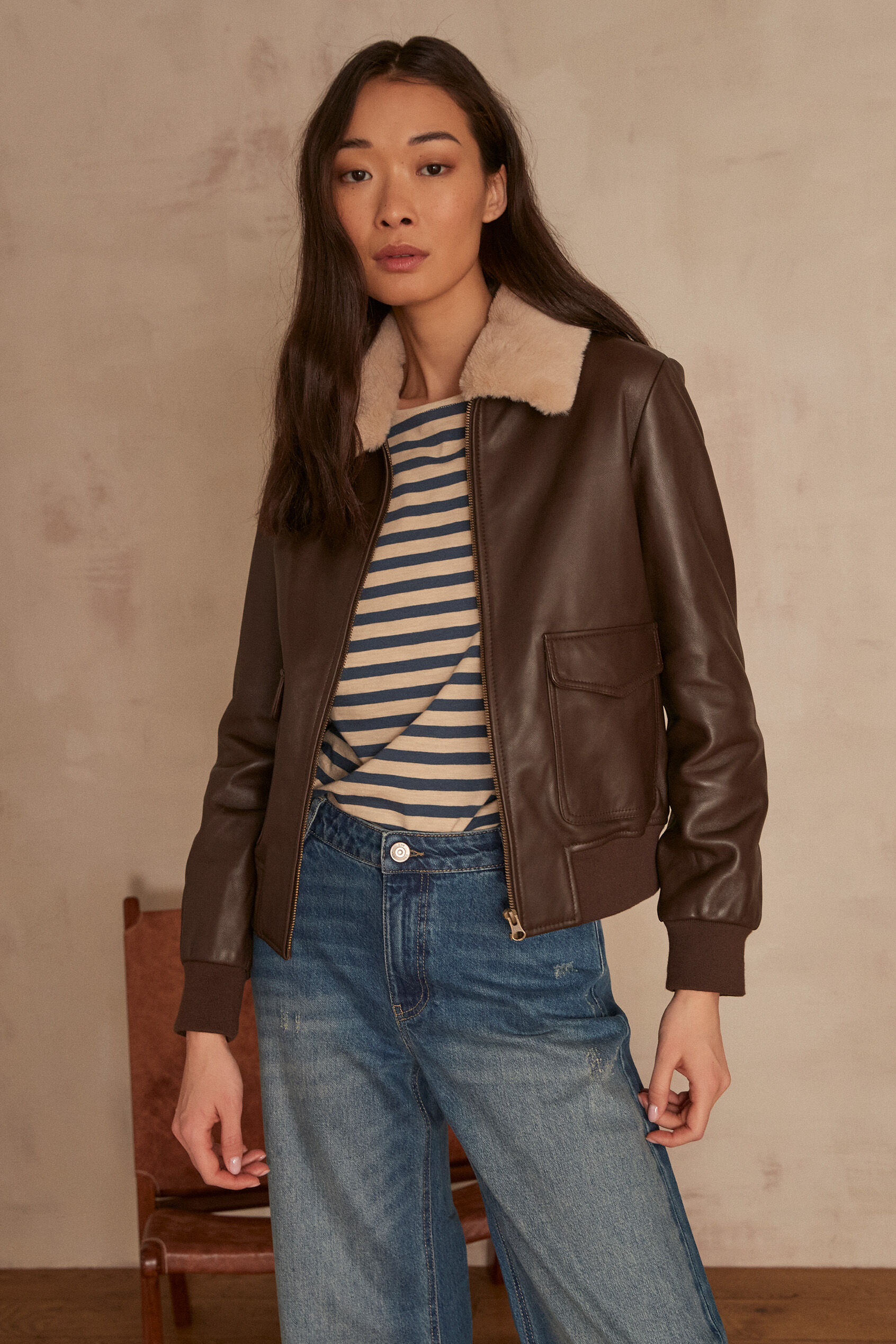 Blouson en cuir marron adam