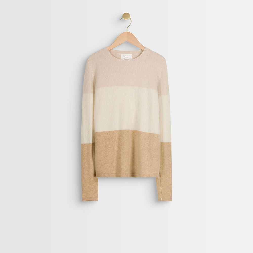 Pull en cachemire rayé ramon camel clair.