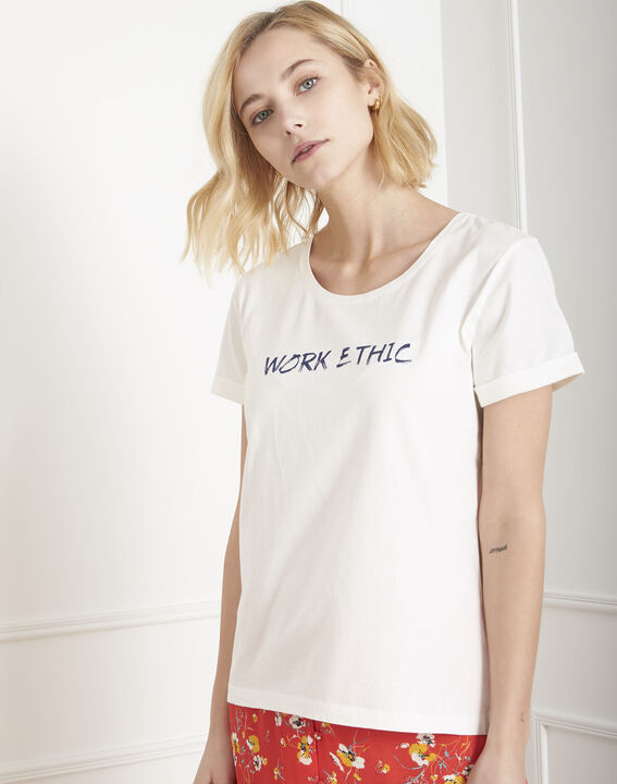 Tee-shirt écru message coton biologique Paquerette | 1-2-3 Tee-shirt écru message coton biologique Paquerette PhotoZ | 1-2-3