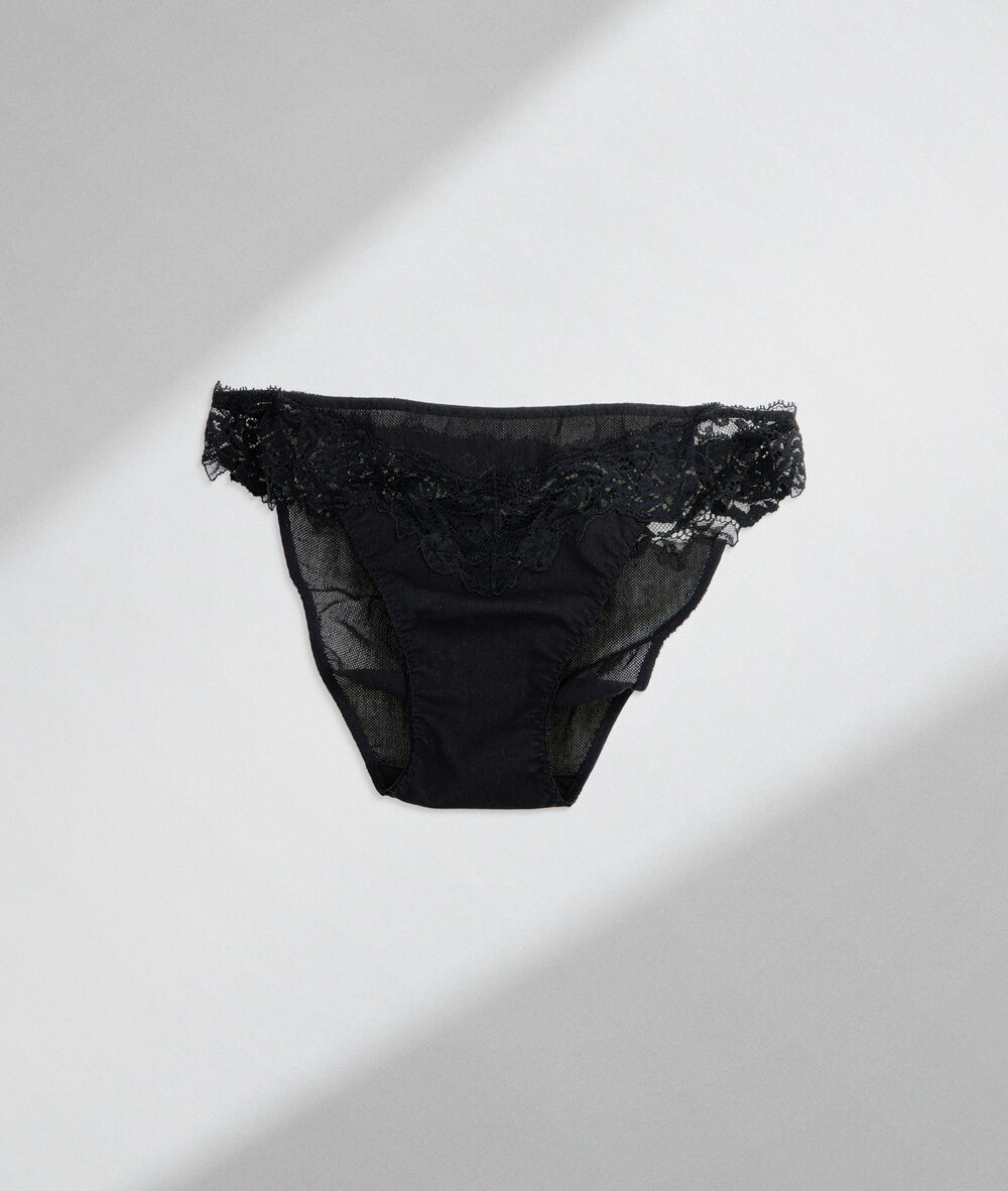 Culotte en tulle coton et dentelle française noire jeanne noir.