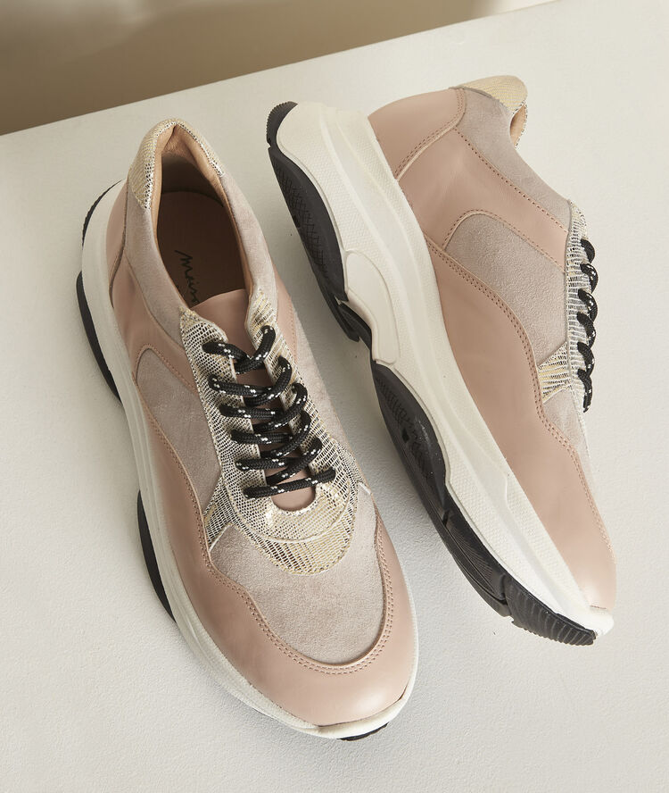 Baskets compensées en cuir nina nude.