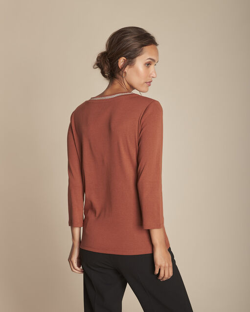 Tee-shirt acajou encolure v calypso caramel.