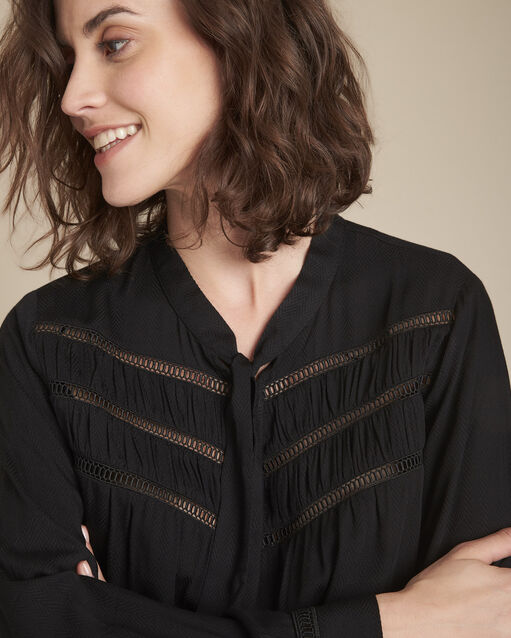 Zwarte blouse lavallière en kant Moulin (1) - Maison 123