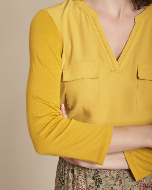 Blouse anis bimatière col v genna anis.
