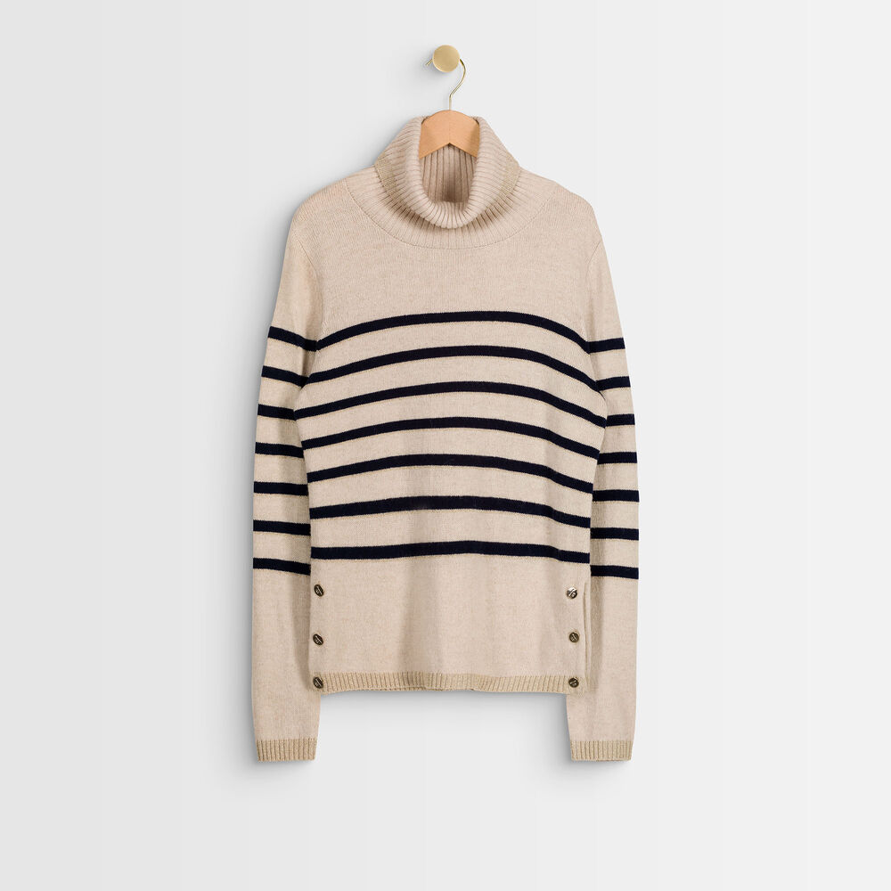 Pull rayé à col roulé renata naturel.