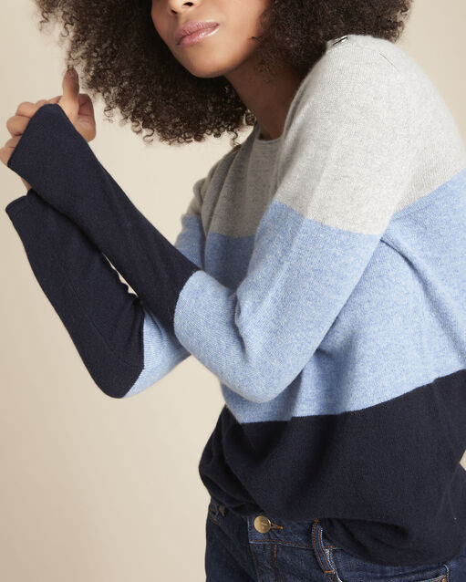 Pull rayé en cachemire frost bleu ciel.