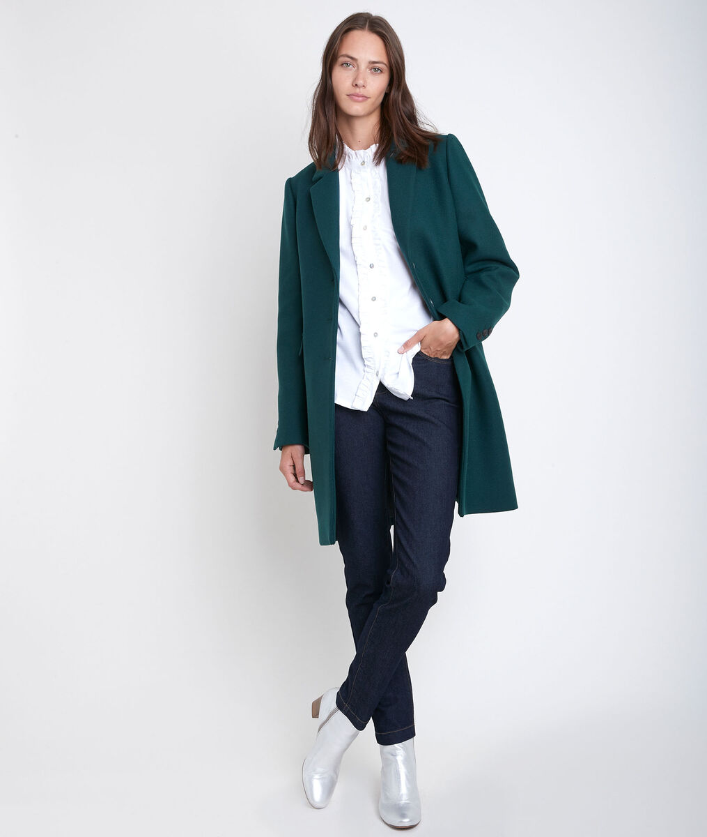 Manteau en laine droit émeraude Plume | 1-2-3 Manteau en laine droit émeraude Plume PhotoZ | 1-2-3