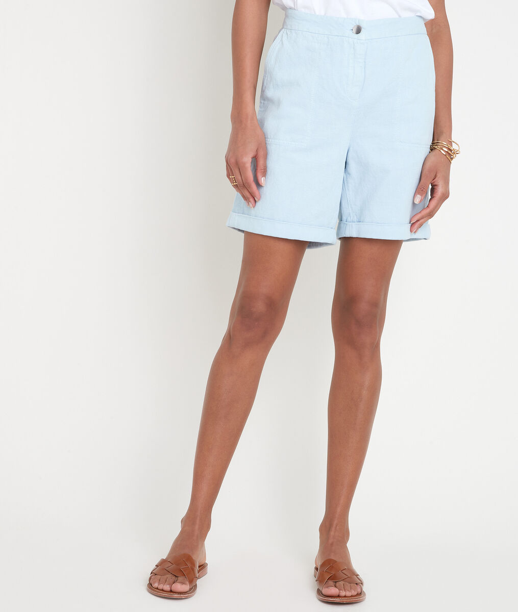 Short large en coton et lin bleu ciel Fanny | 1-2-3 Short large en coton et lin bleu ciel Fanny PhotoZ | 1-2-3