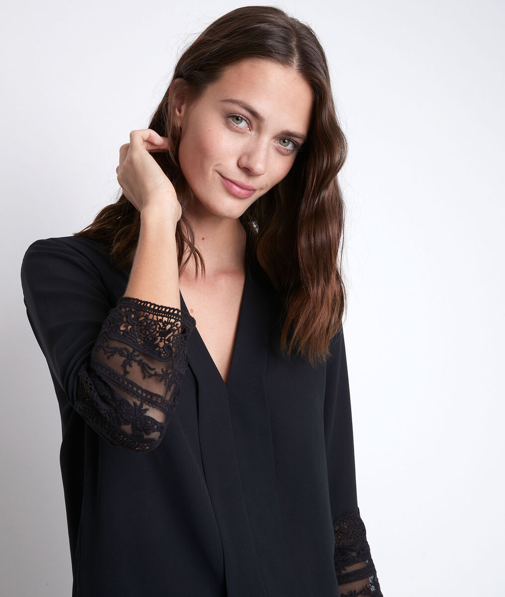 Blouse en polyester recyclé noire Janis | 1-2-3 Blouse en polyester recyclé noire Janis PhotoZ | 1-2-3
