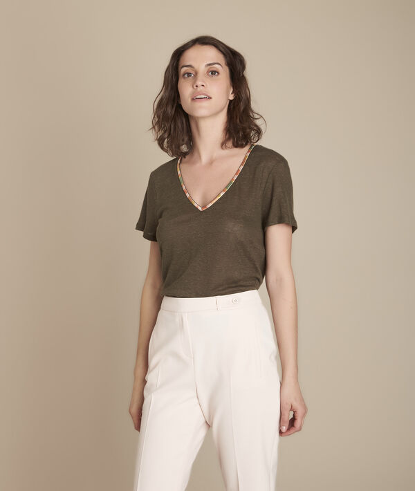 Tee-shirt kaki en lin Capri | 1-2-3 Tee-shirt kaki en lin Capri PhotoZ | 1-2-3