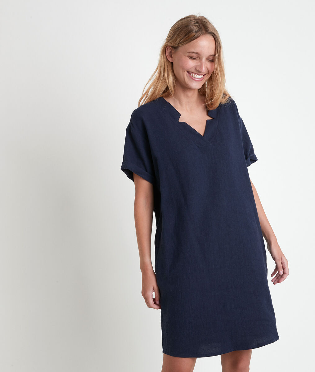 Robe en lin certifié marine Lauria | 1-2-3 Robe en lin certifié marine Lauria PhotoZ | 1-2-3