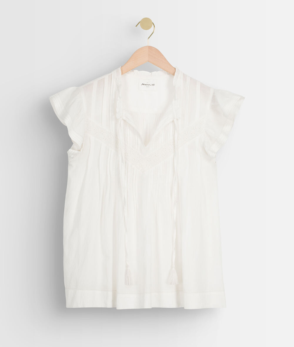 Blouse romantique brodée blanche ambre ecru.