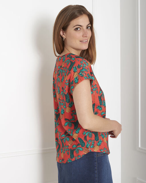Tee-shirt rouge imprimé ananas pineapple geranium.