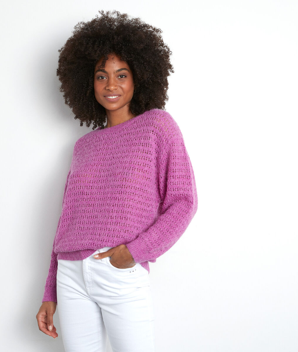 Pull en maille épaisse ajourée fuchsia Tokyo | 1-2-3 Pull en maille épaisse ajourée fuchsia Tokyo PhotoZ | 1-2-3