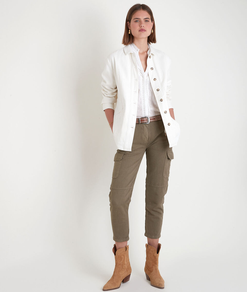 Pantalon cargo en coton et lin kaki Falou | 1-2-3 Pantalon cargo en coton et lin kaki Falou PhotoZ | 1-2-3