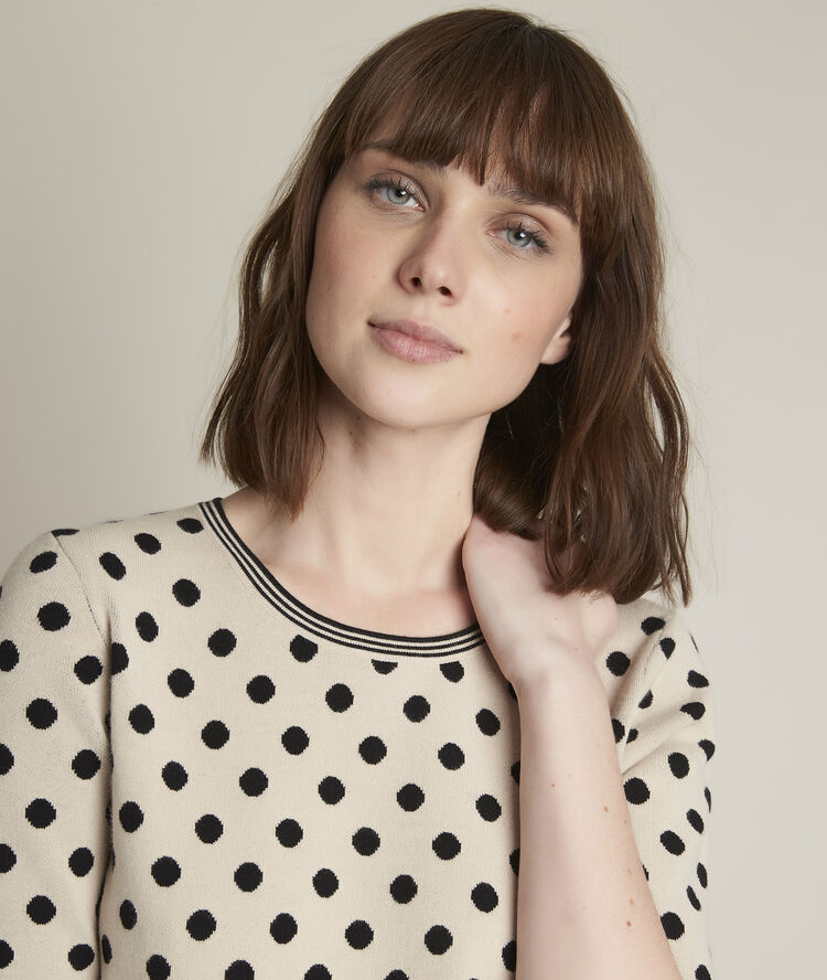 Pull jacquard à pois dots greige.