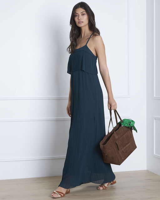 Robe vert fonc&eacute; pliss&eacute;e longue hetty foret.