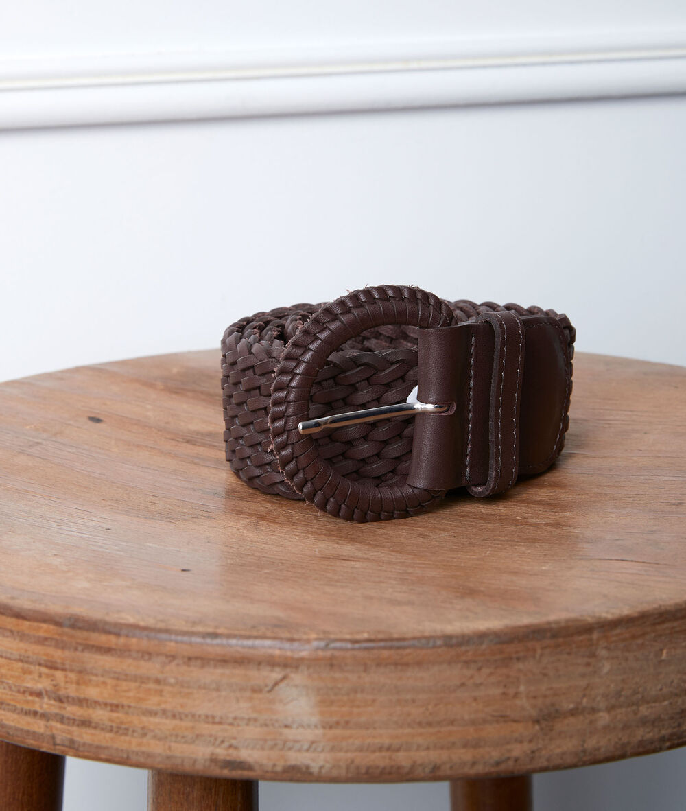 Ceinture tress&eacute;e en cuir chocolat sandie chocolat.