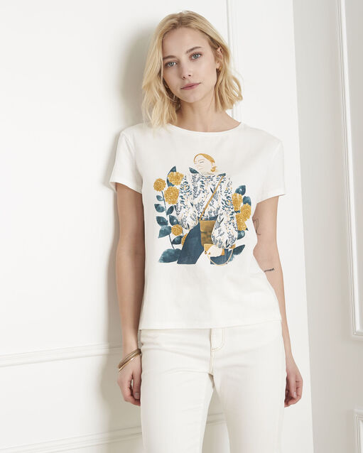 Ecrufarbenes t-shirt mit druckmuster petunia ecru.