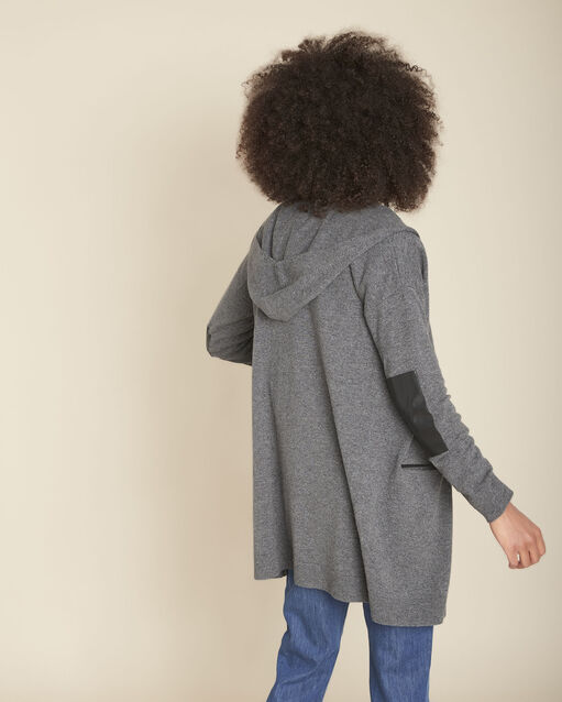 Gilet long en cachemire anthracite feuillage anthracite.