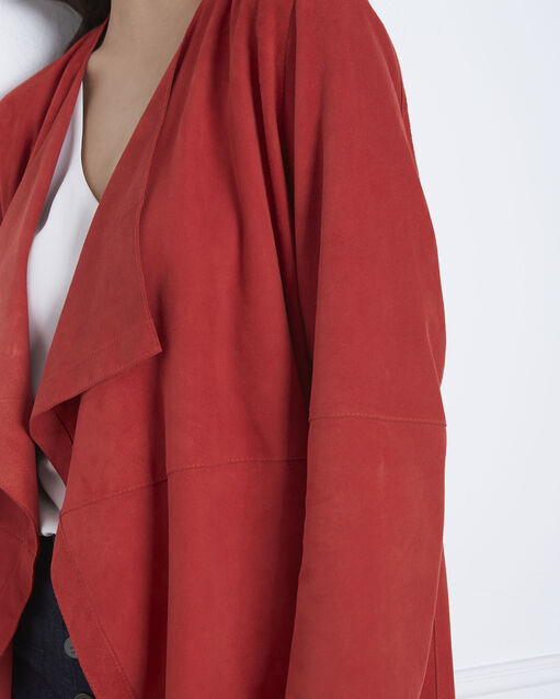 Manteau rouge col chale cuir velours dgaston orange.