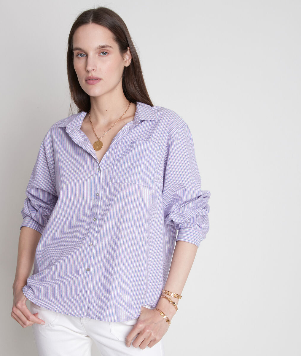 Chemise large en coton à rayures mauve Adila | 1-2-3 Chemise large en coton à rayures mauve Adila PhotoZ | 1-2-3