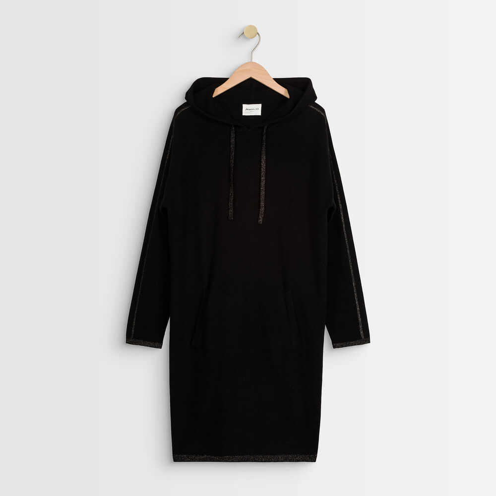 Robe en cachemire à capuche rituel noir.
