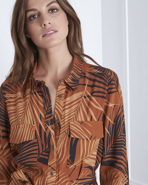 Robe acajou imprimé palme lily sable.