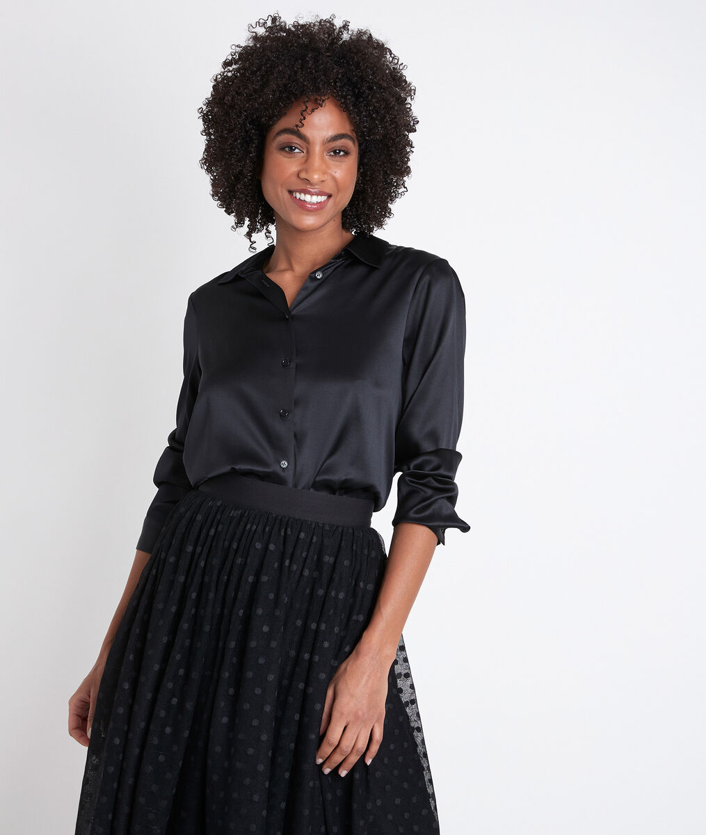 Blouse en soie mélangée noire Jerry | 1-2-3 Blouse en soie mélangée noire Jerry PhotoZ | 1-2-3