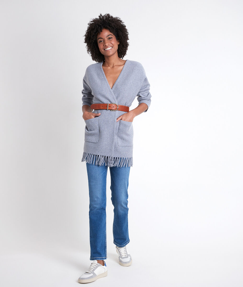 Veste en maille frangée grise Roxie | 1-2-3 Veste en maille frangée grise Roxie PhotoZ | 1-2-3