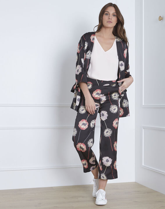 Pantalon noir imprimé fleuri effet satin Gama | 1-2-3 Pantalon noir imprimé fleuri effet satin Gama PhotoZ | 1-2-3