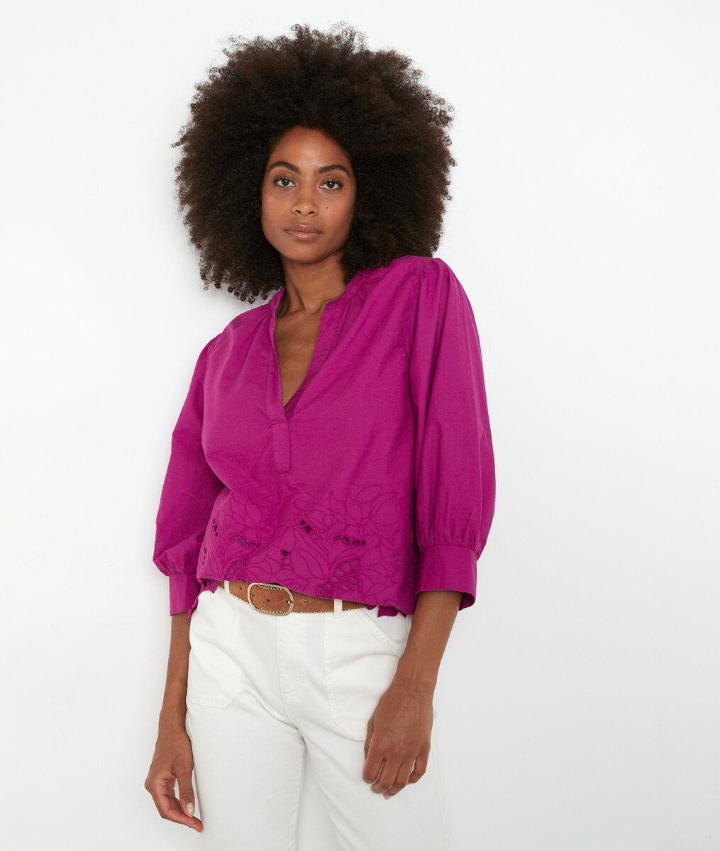 Blouse brodée à manches ballons fuchsia Aaron | 1-2-3 Blouse brodée à manches ballons fuchsia Aaron PhotoZ | 1-2-3