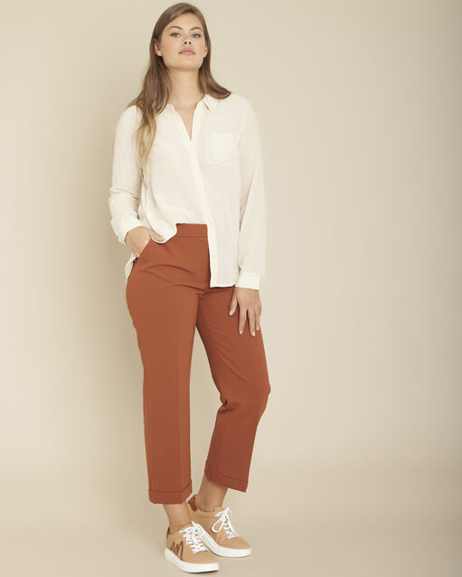 Pantalon cigarette en microfibre acajou elvire caramel.