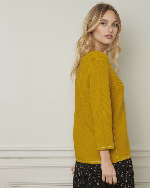 Pull jaune détails boutons et lurex avocado anis.