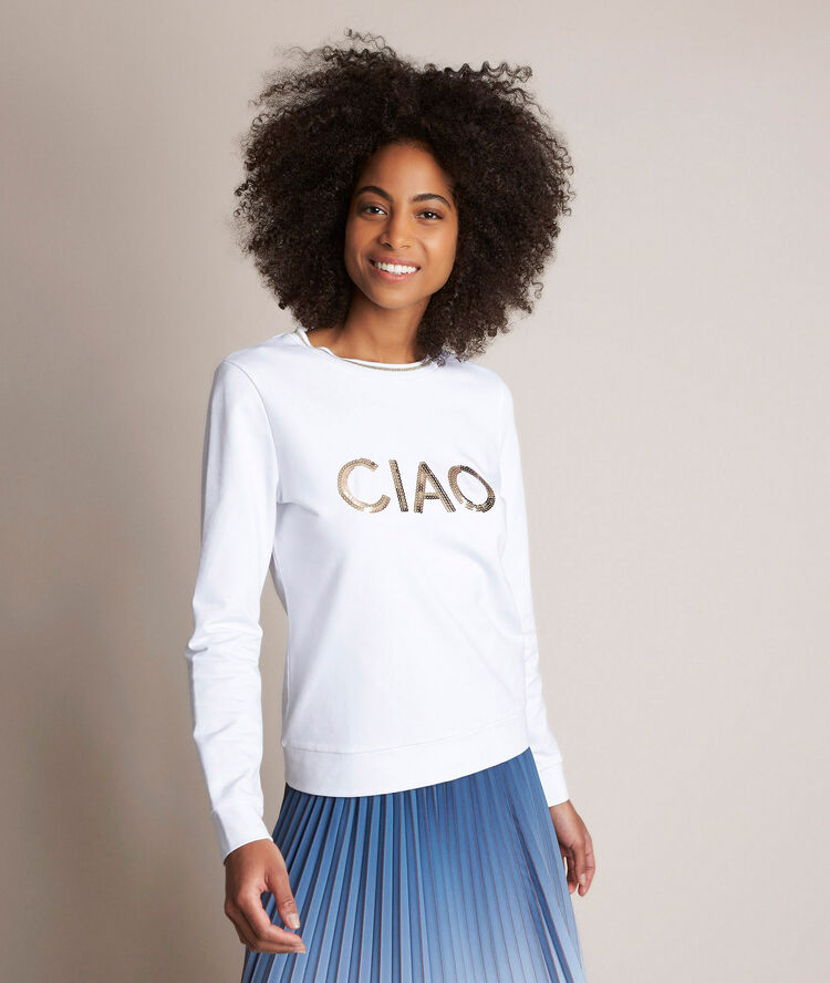 Sweater met borduurwerk relax wit.