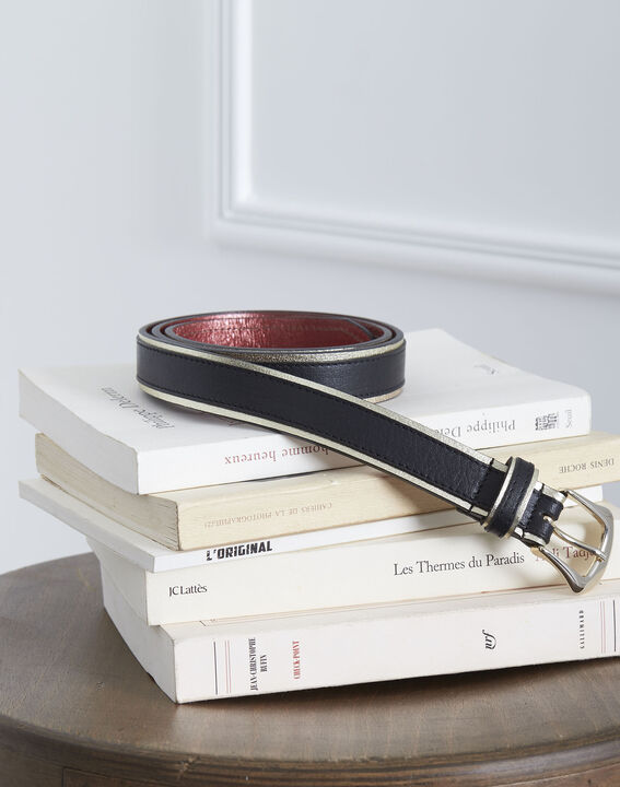 Ceinture noire en cuir bords dorés Karen | 1-2-3 Ceinture noire en cuir bords dorés Karen PhotoZ | 1-2-3