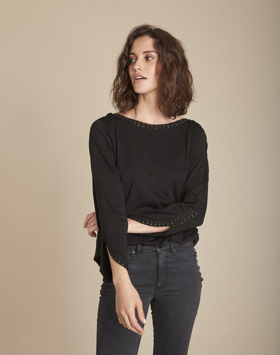 Tee-shirt noir en dentelle Caprice | 1-2-3 Tee-shirt noir en dentelle Caprice PhotoZ | 1-2-3