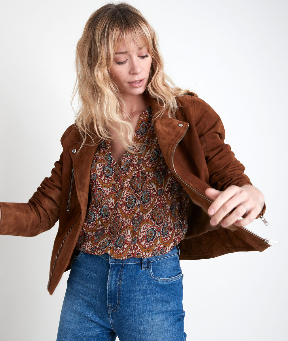 Veste en cuir velours camel tommy camel.