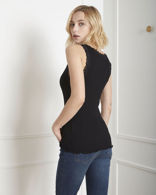 Débardeur noir soie et coton encolure dentelle guest noir.