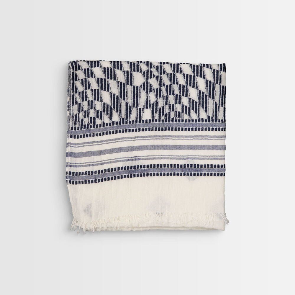 Foulard en coton biologique imprimé à franges brandy marine.