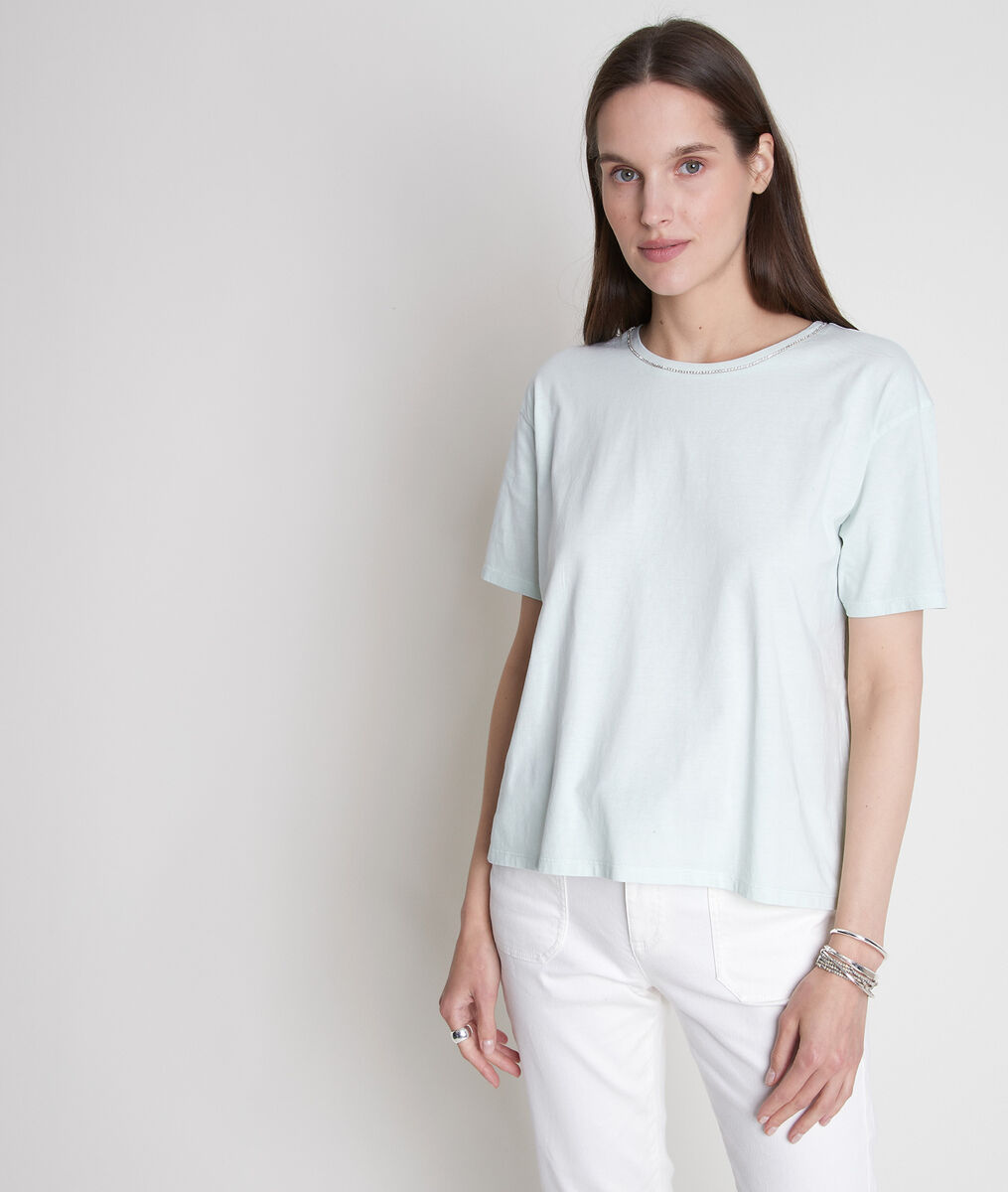 Tee-shirt en coton bio et col strassé jade Inox | 1-2-3 Tee-shirt en coton bio et col strassé jade Inox PhotoZ | 1-2-3