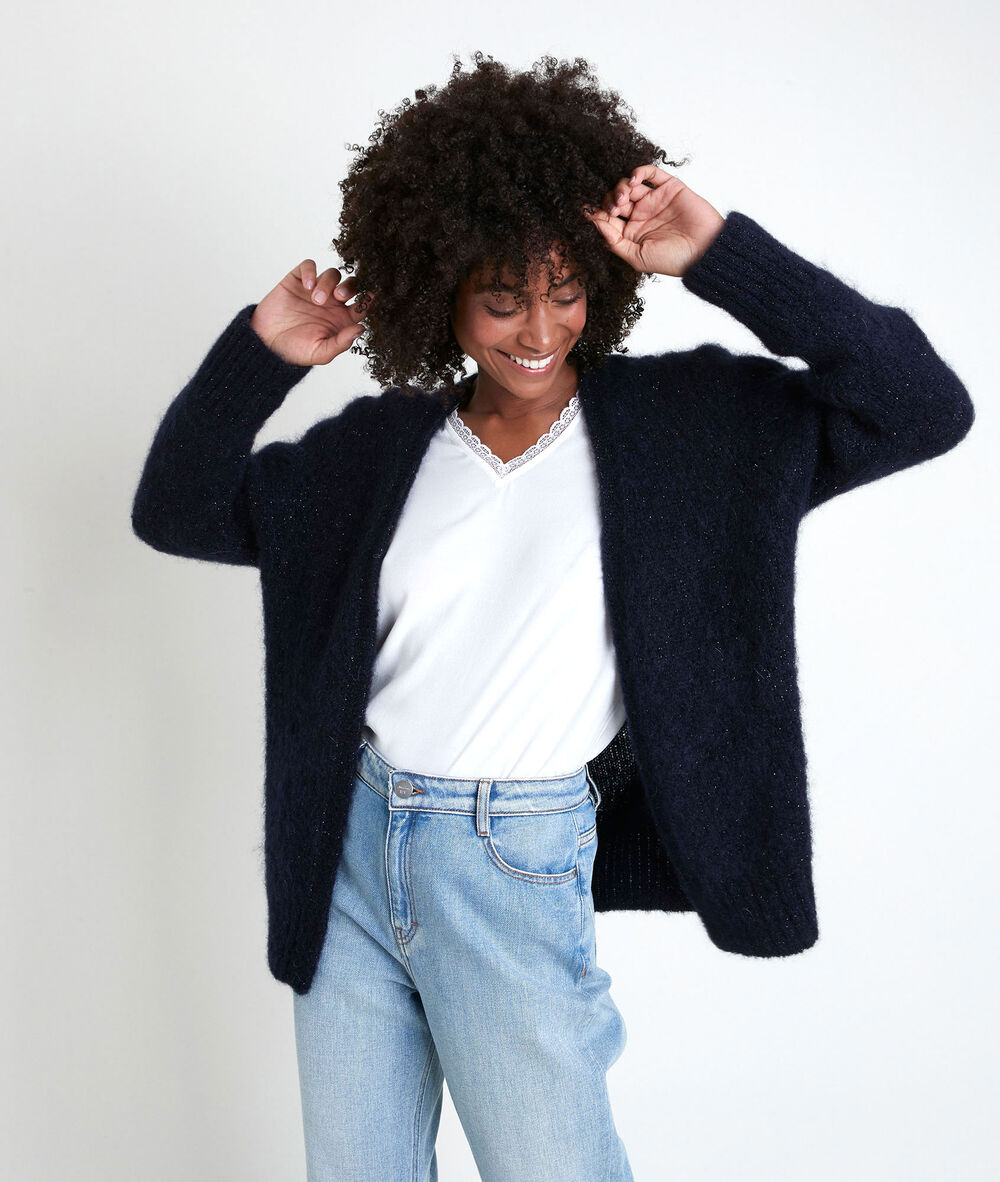 Gilet en mohair m&eacute;lang&eacute; marine rozelle marine.