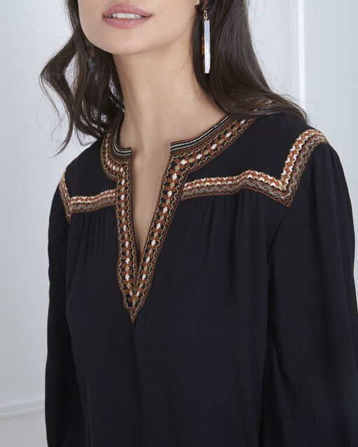 Blouse noire broderie ethnique vita noir.