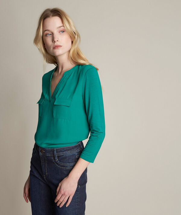 Blouse bimatière verte Genna | 1-2-3 Blouse bimatière verte Genna PhotoZ | 1-2-3